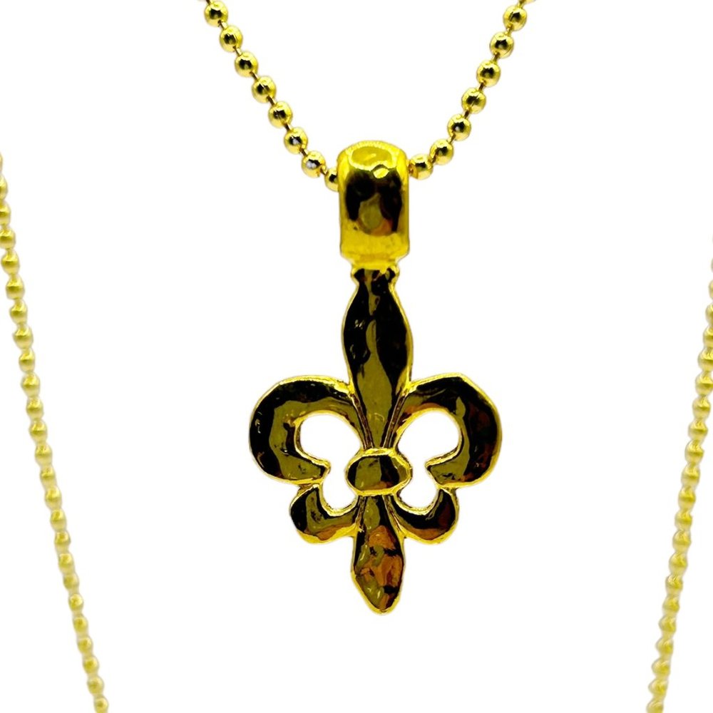 Shiny Gold Fleur de Lis on Mini Ball Chain Necklace
